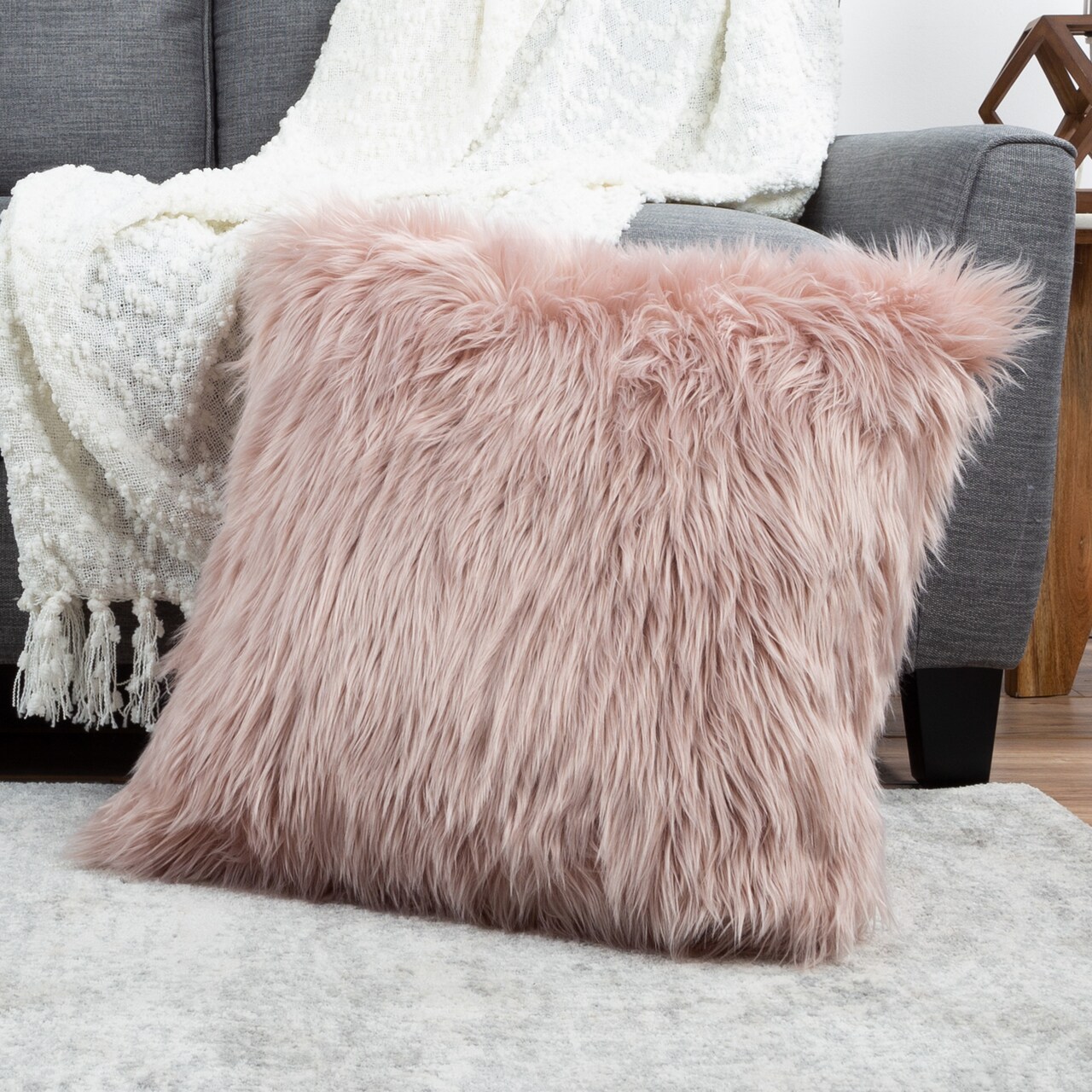 Blush Pink 22 Inch Large Throw Pillow Furry Decor For Couch Bed Plush Comfort
